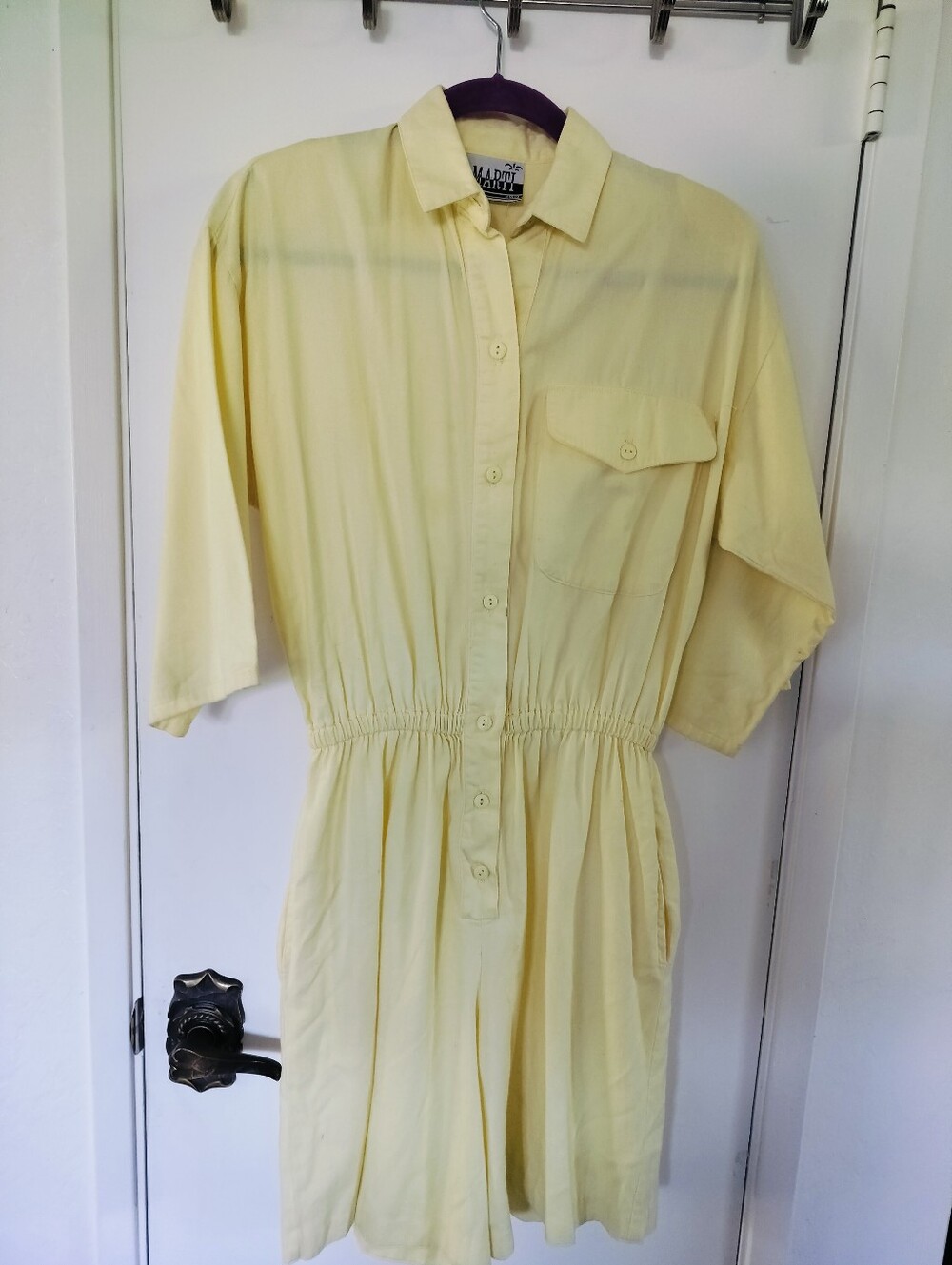Vintage 80s Marti Miami Cotton Yellow Button Up Short Jumpsuit Romper Pocket M/L